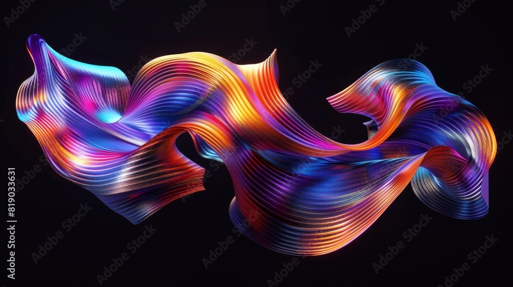 Poster an abstract twisted wavy shape in motion rendered in 3d. computer generated geometric digital art.