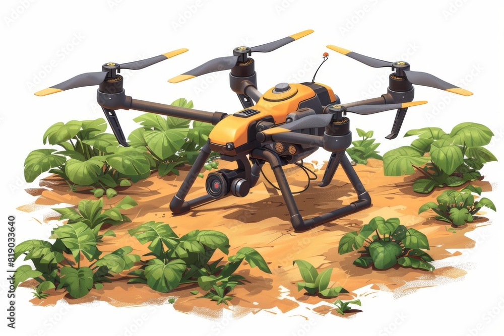 Poster automated drone farming techniques with drone technology for plant health in vector automated farmin