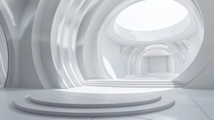 Fototapeta premium Illustration of a modern geometric wallpaper on a circular building. Futuristic technology design.