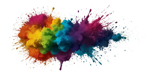 Colorful smoke rainbow painted holi fog festival background. Colorful rainbow paint color smoke cloud explosion isolated on transparent background.