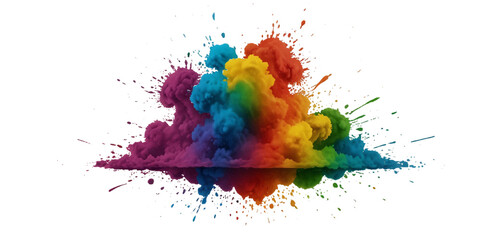 Colorful smoke rainbow painted holi fog festival background. Colorful rainbow paint color smoke cloud explosion isolated on transparent background.