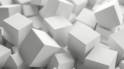 Three dimensional rendering of abstract geometric cubes on a white background for corporate design templates.