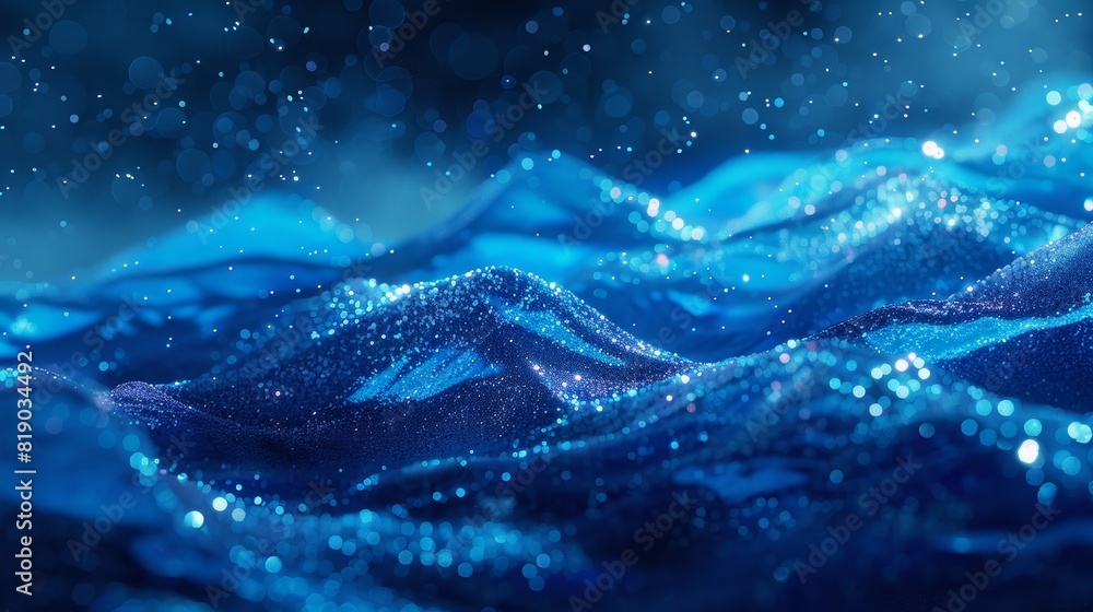 Poster data technology abstract futuristic illustration. 3d rendering of waves of particles on a blue geome