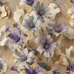 Abstract 3D Render of Grey and Purple Flowers Inspired by Matisse Gen AI