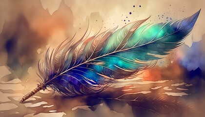  A detailed feather quill with fine barbs, resting on a softly blurred background