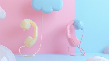 On white background 3D minimal call phone and bubble talk. Concept of service support hotline and call center icon.