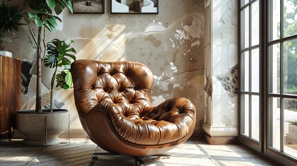 a modern interior featuring a classy tufted leather recliner with sunlight.