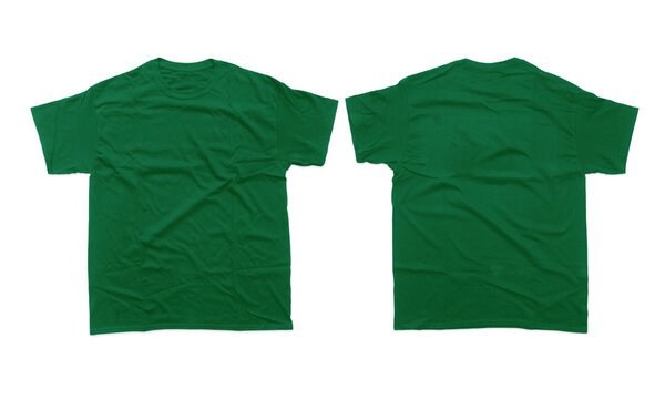 Front and Back Mockup of Kelly Green Heavyweight Cotton Crew neck Short Sleeve T-Shirt for Design Template Presentation
