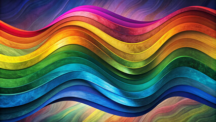 Fototapeta premium Vivid, wavy lines flow in a spectrum of colors, creating a sense of movement and rhythm. The texture within each colored band creates the appearance of a dynamic, undulating surface with copy space.AI