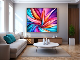 A vibrant wall art piece featuring an abstract explosion of colors, perfect for adding a dynamic and energetic touch to any room