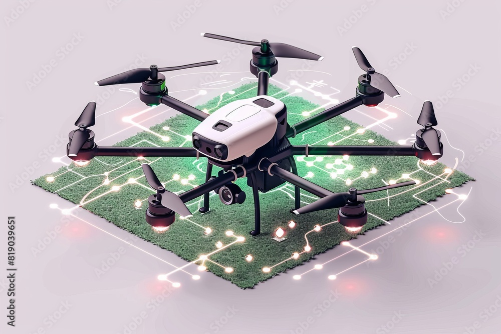 Poster high-tech plant automation in agritech agriculture with smart techniques for health using remote rob