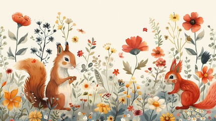 Squirrel surrounded by flowers