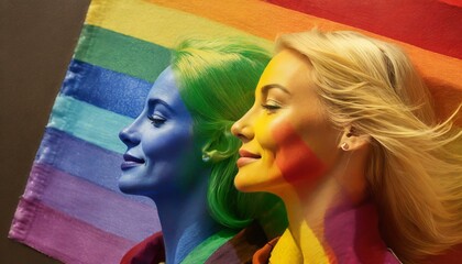 Fototapeta premium illustration of shadows, silhouettes, outlines of people painted in the colors of the LGBT flag, pride month