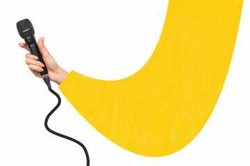 A person holding a microphone. Modern collage style illustration