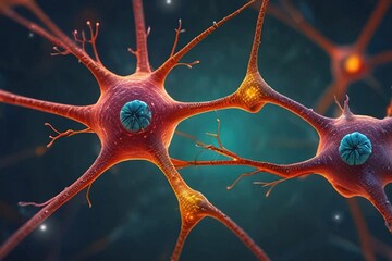 Neuron cell network inside the brain, Flying across a neuronal network