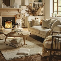 A cozy living room staged with elegant furniture and decor.