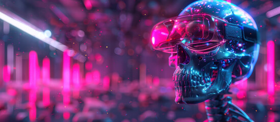 Cyberpunk skull with virtual reality headset