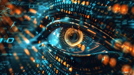 Cutting Edge Digital Data Processing Icon Surrounded by Cascading Binary Matrix