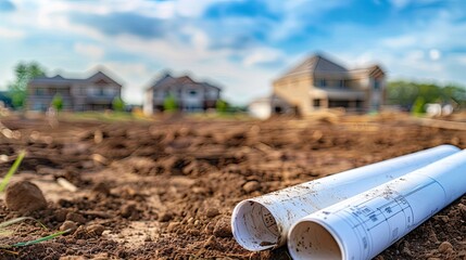 An empty lot with blueprints and construction materials, representing future potential.