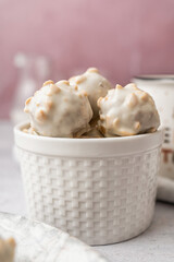 Beautiful and delicious homemade cookies or sweets with white and dark chocolate in retro grunge style.