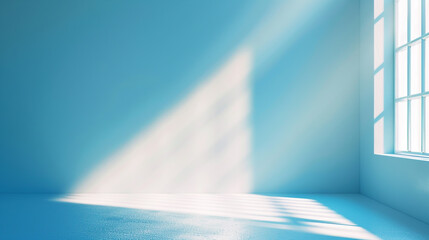 Enhanced with soft sunlight, this minimalistic abstract light blue background casts intricate shadows on the wall.