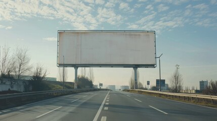 Obraz premium An empty large billboard stands prominently by the roadside against a clear sky, perfect for advertising