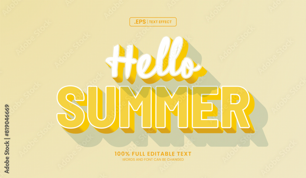 Wall mural hello summer text effect, editable text effect