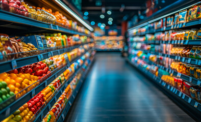 Supermarket aisle is filled with fresh produce