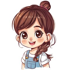 Obraz premium Cute baby girl chibi picture. Cartoon happy drawn characters.
