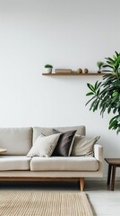 Vertical image of a living room with a modern minimalist furniture design.