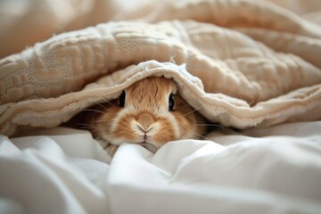  Cute bunny hiding under a blanket