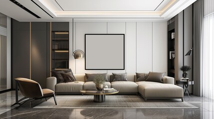 A living room with a modern minimalist furniture design.