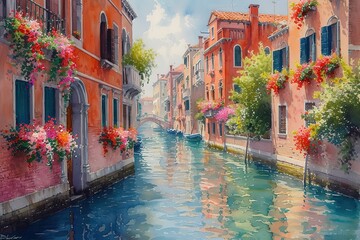 Venice Watercolor Painting A beautiful watercolor painting capturing the essence of Venetian canals, reflecting artistic interpretations of waterways