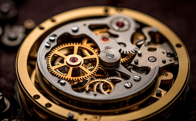 
Golden gears, many different industrial parts against the background of drawings. Concept: mechanisms and elements