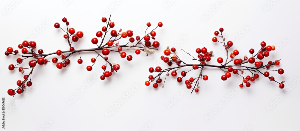 Aufkleber a festive christmas themed arrangement featuring a pattern of tree branches and berries on a white b