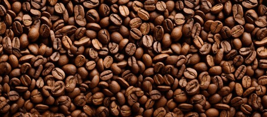 Top view of a coffee cup filled with coffee beans creating a visually appealing copy space image