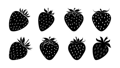 set of strawberry silhouettes, isolated background