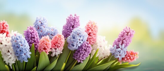 Hyacinth flowers bouquet Easter greeting card template With space for your greetings. copy space available