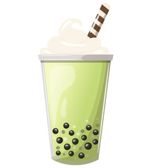 Vector bubble green tea isolated on white background bubble matcha tea vector cartoon illustration. summer drink for menu cafe flyer banner