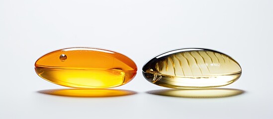 Fish oil and cod liver oil on the white background with copy space for text