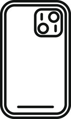 Black and white vector line icon of a modern smartphone with camera design