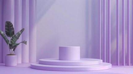 Podium background 3D product platform display violet purple stage pedestal. Light background 3D...