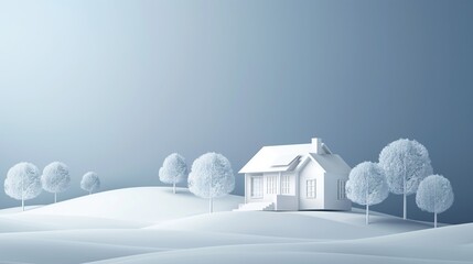 A 3D Illustration Of A House Model In The Craft Paper Cutout Style. 