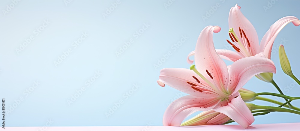 Poster Pink lily background with copy space