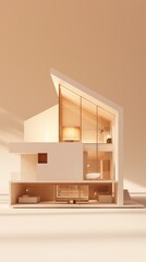 Fototapeta premium Vertical Image Of A 3D Illustration Of A House Model In The Craft Paper Cutout Style. 