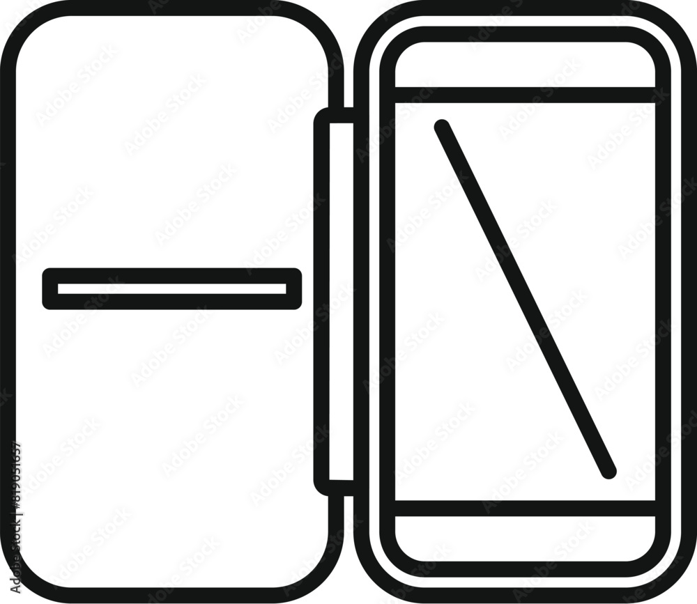 Aufkleber simple black and white line art vector of a smartphone with an open flip case