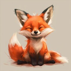 Obraz premium Cute picture of a fox. Cartoon happy small drawn animals.