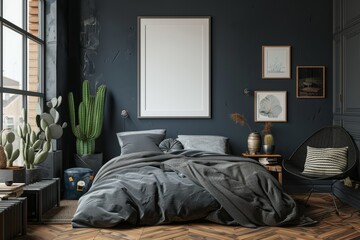 Bedroom With Black Walls and Bed