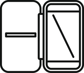 Simple black and white line art vector of a smartphone with an open flip case