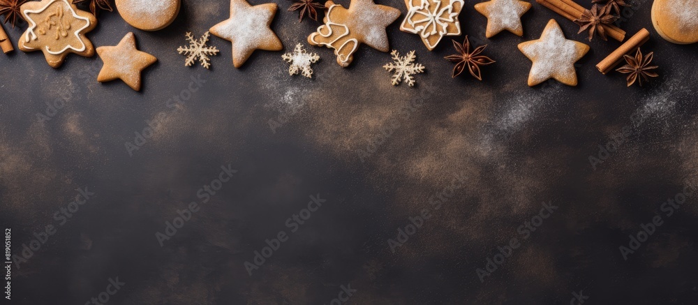 Aufkleber christmas cookies and christmas accessories top view new year or christmas background with place for